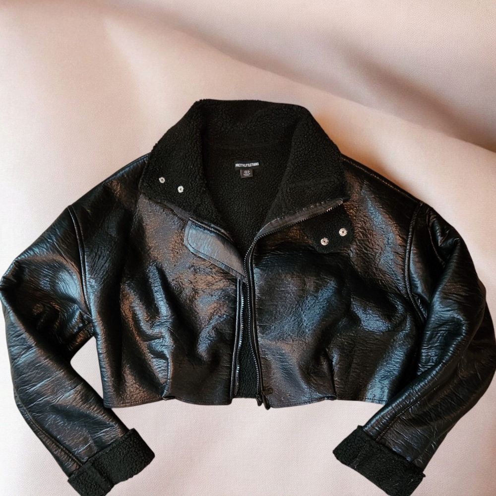 Black Faux Leather Cropped Jacket